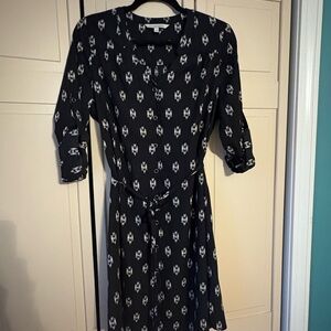 Black Ikat Patterned Women's Dress with tie waist